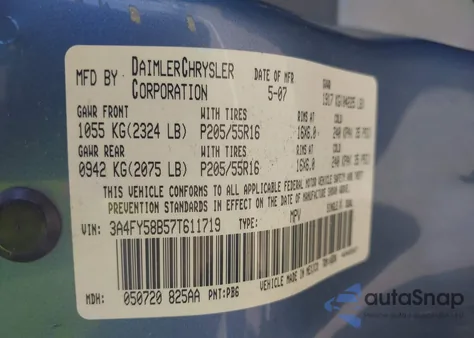 2007 Chrysler Pt Cruiser Touring z USA, uszkodzony, nr VIN 3A4FY58B57T611719